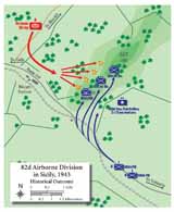 Realizing that reacting immediately was paramount, Col. James Gavin quickly led his tiny force of paratroopers and 45th Infantry Division platoons in an attack on the ridge (COURSE OF ACTION TWO: HASTY ATTACK). Although later reinforced by Maj. Krause&rsquo;s airborne companies, and eventually by six M4 Sherman tanks, Gavin&rsquo;s small force was battered repeatedly by enemy infantry and panzers. Yet it held Biazza Ridge and prevented the full force of the Hermann G&ouml;ring Division from smashing Gen. George Patton&rsquo;s beachhead. (Petho Cartography)