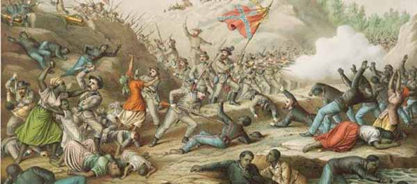 This illustration from Kurz & Allison depicts the 1864 Battle of Fort Pillow. (Library of Congress Prints and Photographs Division)