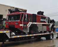 September 28, 2012. Ft. Myer Fire Department Foam Truck 161 arriving at the Patton Museum&rsquo;s maintenance shop. This truck was stationed at the Pentagon on the morning of September 11, 2001 and sustained heavy damage from the fire that followed the crash of American Airlines Flight 77.