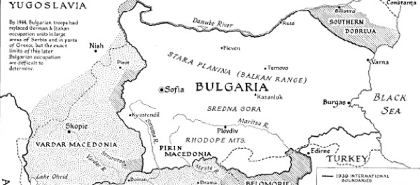 Map of Bulgaria region at the time of World War II. Click on image for map with larger area.