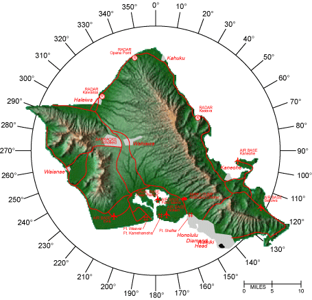 Map of Oahu Major Defense Installations, November 1941